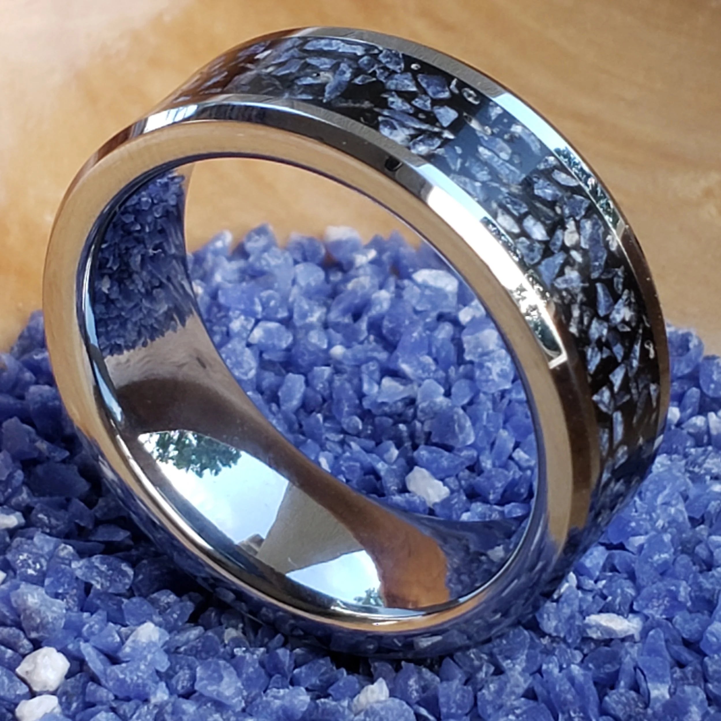 Tungsten or Titanium with Lapis Lazuli inlay