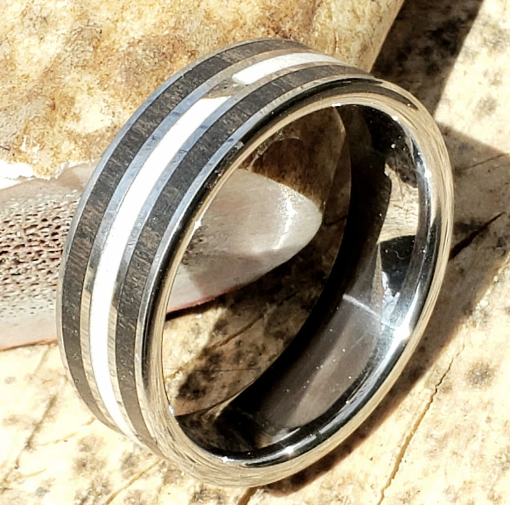 Triple inlay ring with ebony and elk antler
