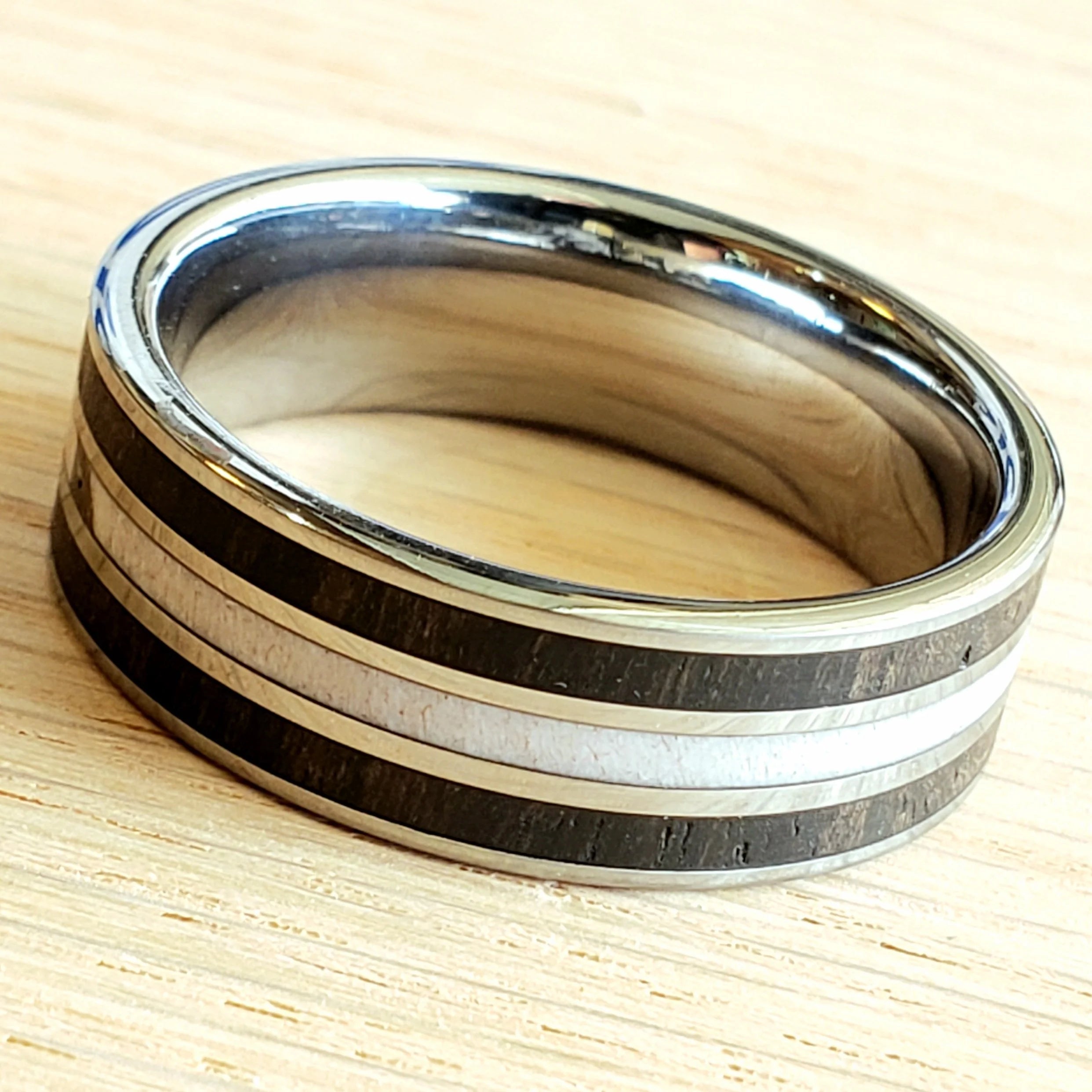 Triple inlay ring with ebony and elk antler