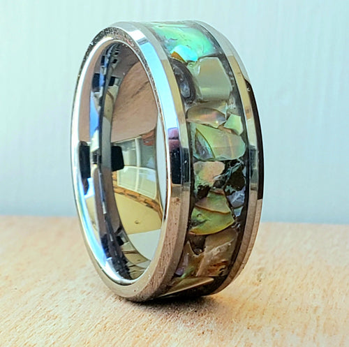 Tungsten or Titanium with Abalone Inlay