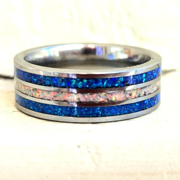 Blue and white opal triple inlay