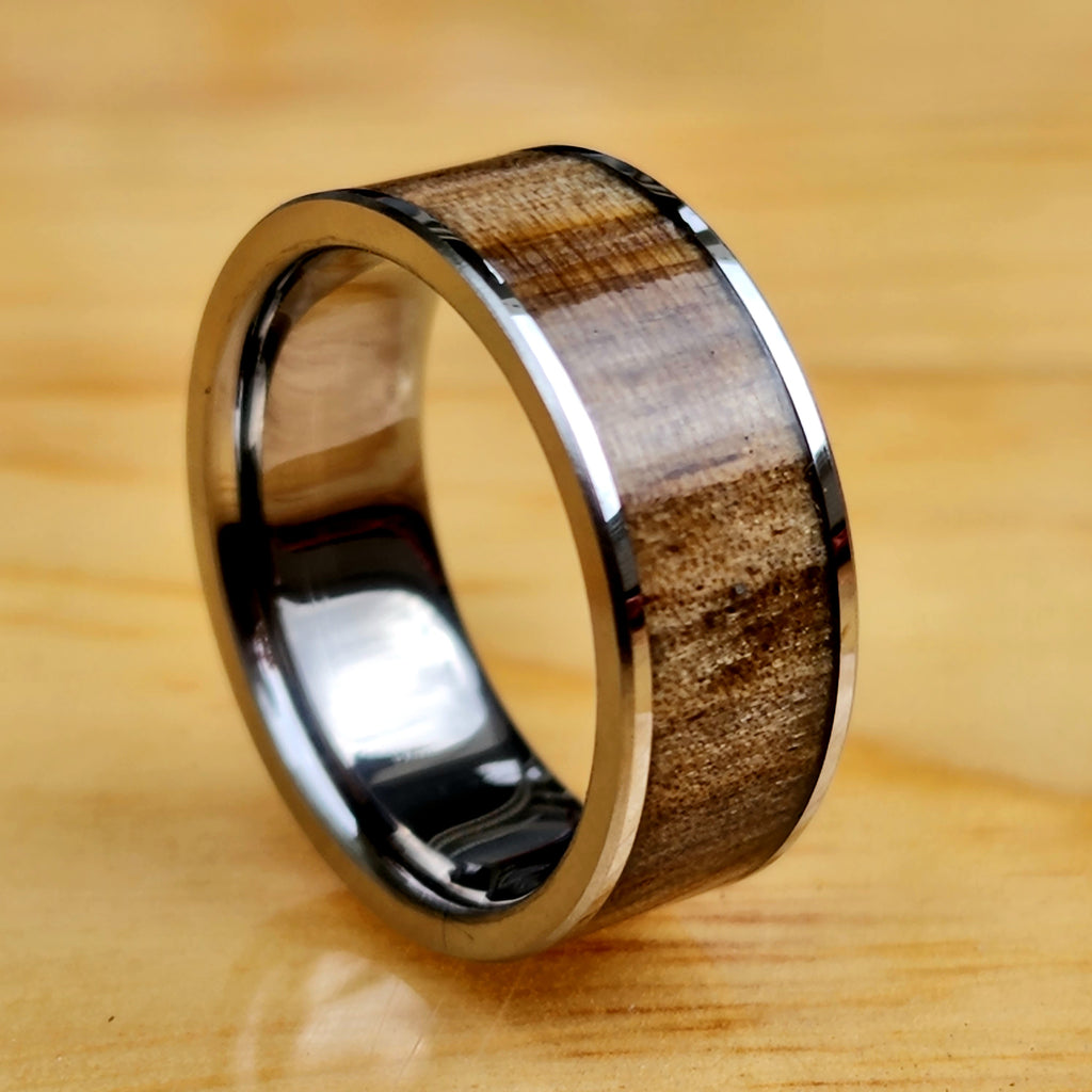 Tungsten or Titanium with Wood Inlay