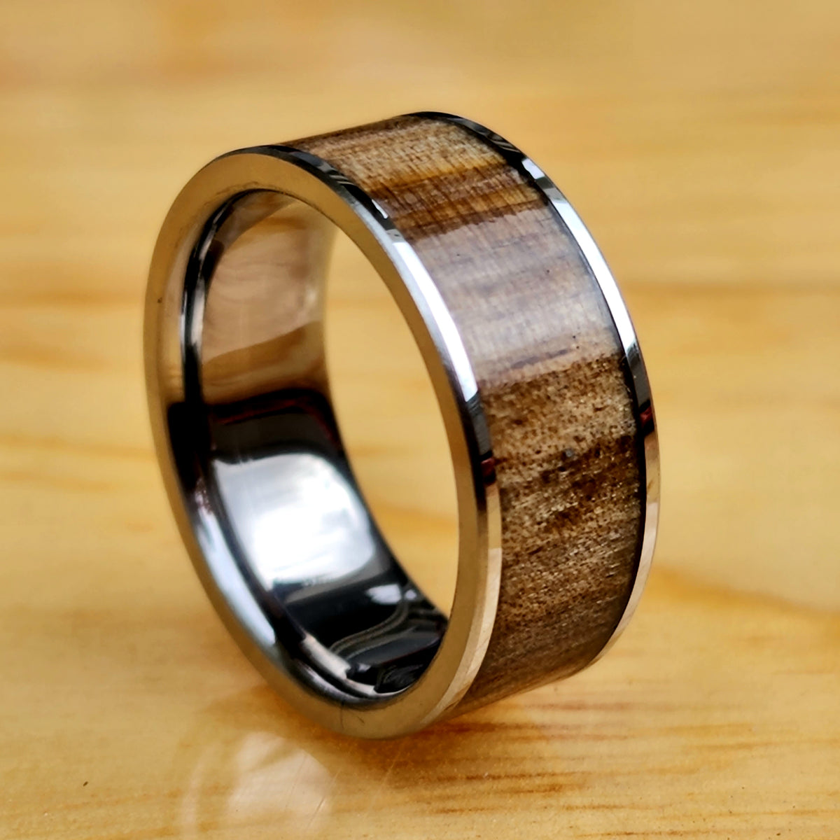 Tungsten or Titanium with Wood Inlay