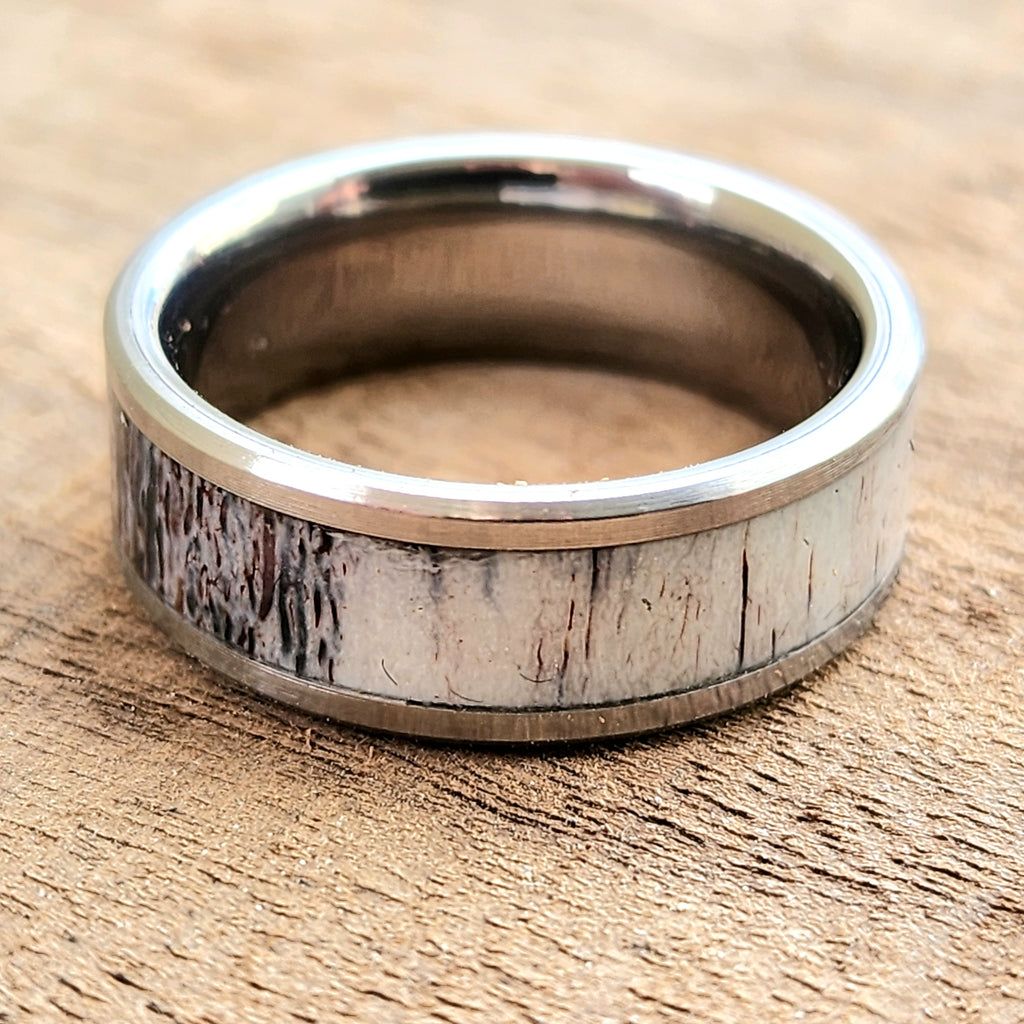 Tungsten or Titanium with Wood Inlay