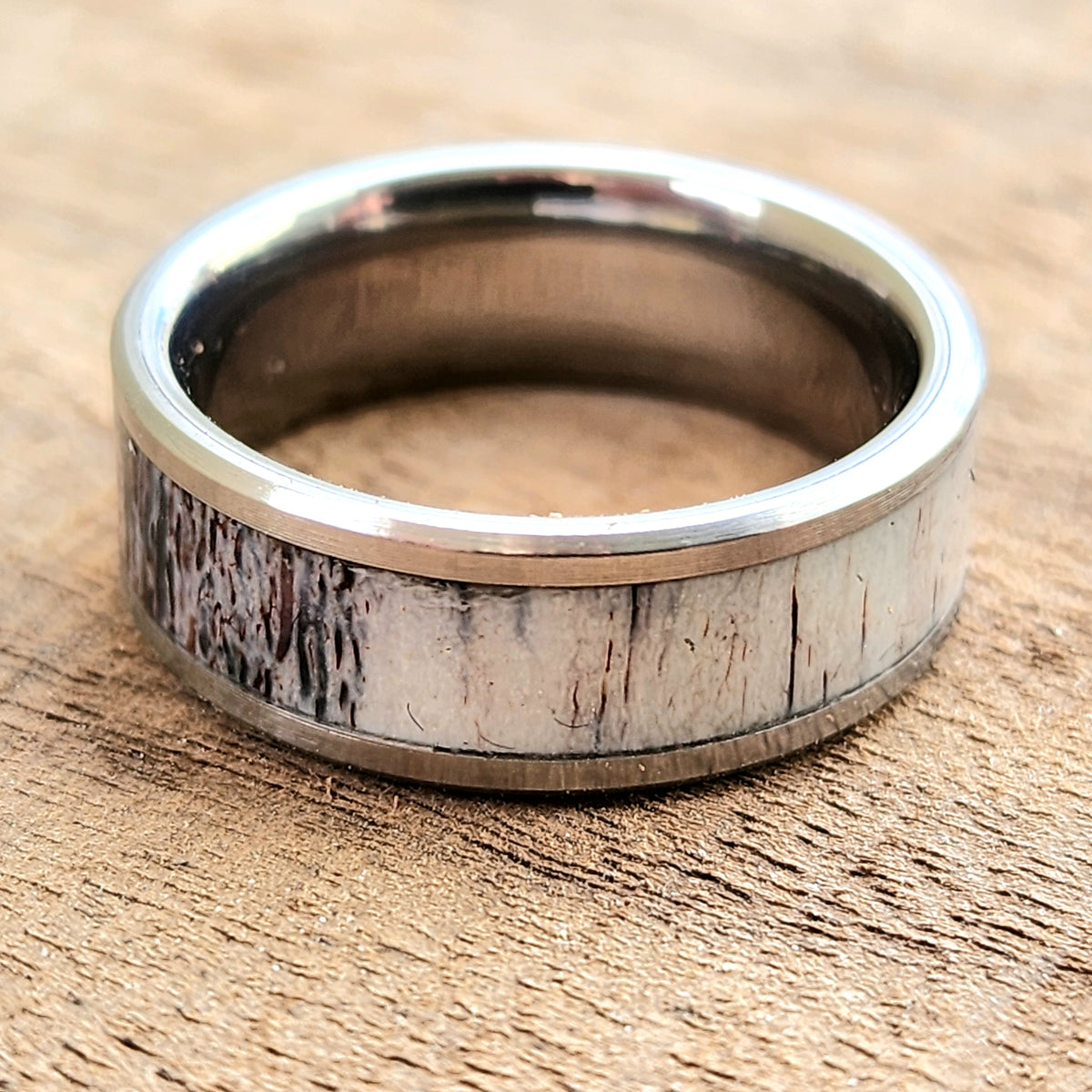 Tungsten or Titanium with Wood Inlay
