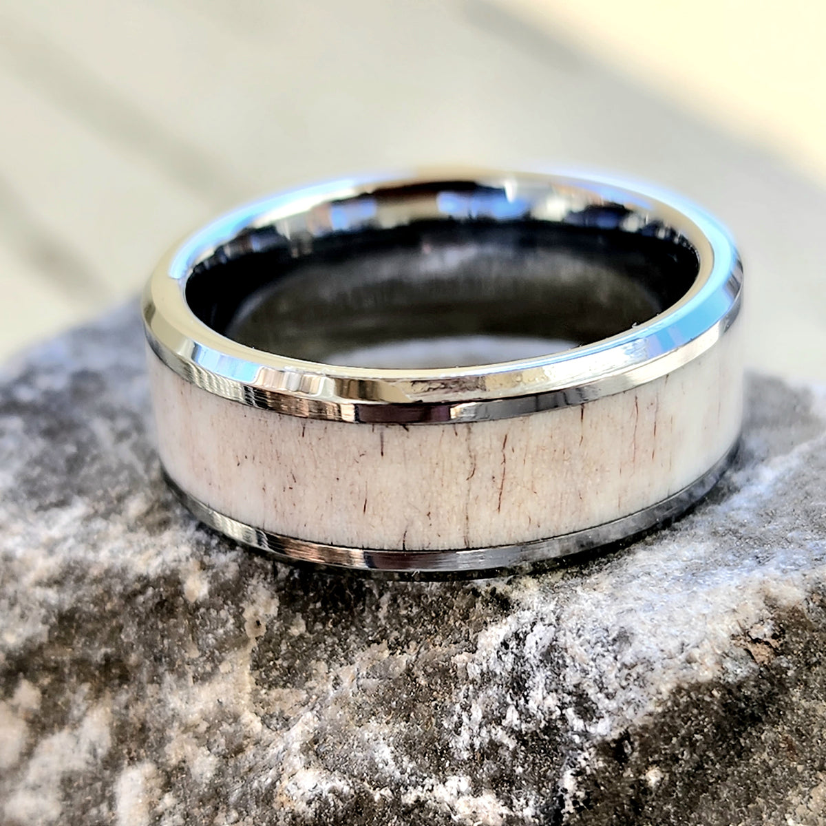 Tungsten or Titanium with Wood Inlay